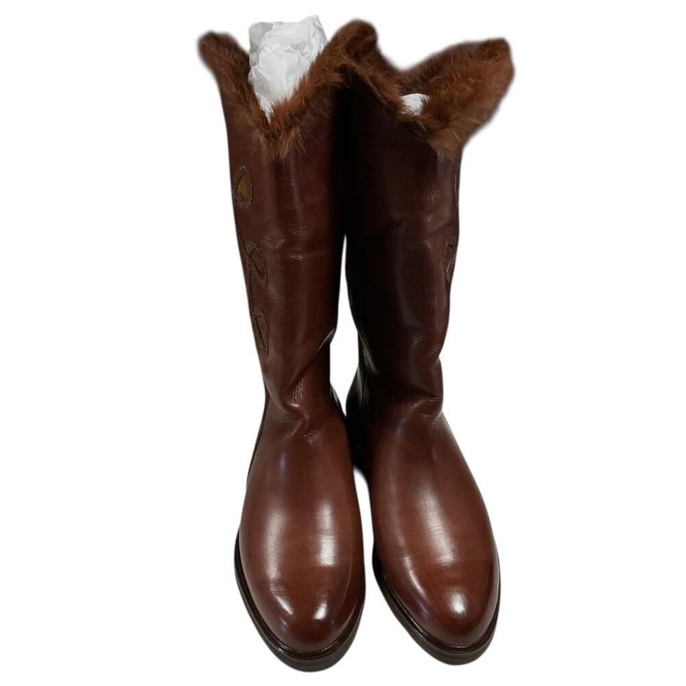Emmedieci Boots Womens 9 40 Brown Leather Suede Fur Trim Wool Pull On VTG 90s - Picture 4 of 12